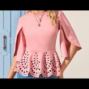 Cloak Sleeve Ruffle Hem Blouse